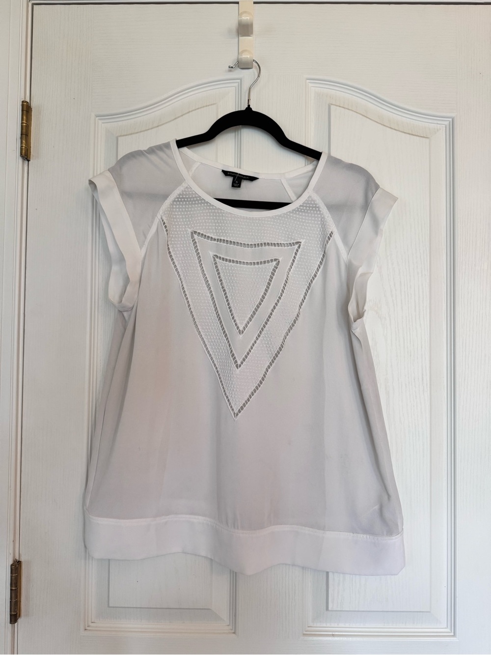 Banana Republic White Mesh-Panel Short Sleeve Semi Sheer Blouse Size Small